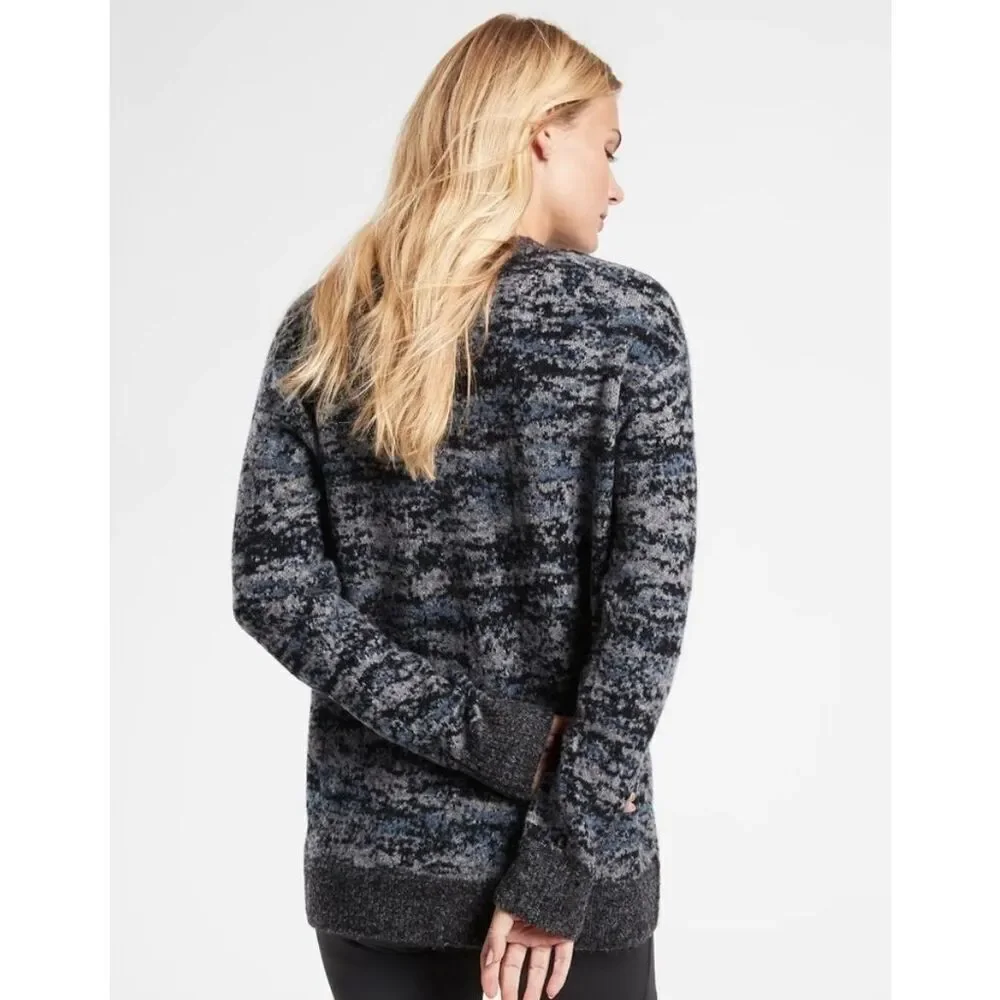 Athleta Cardigan Merino Wool Blend size XXS Fog Camo Cool Button Front Gray Blue